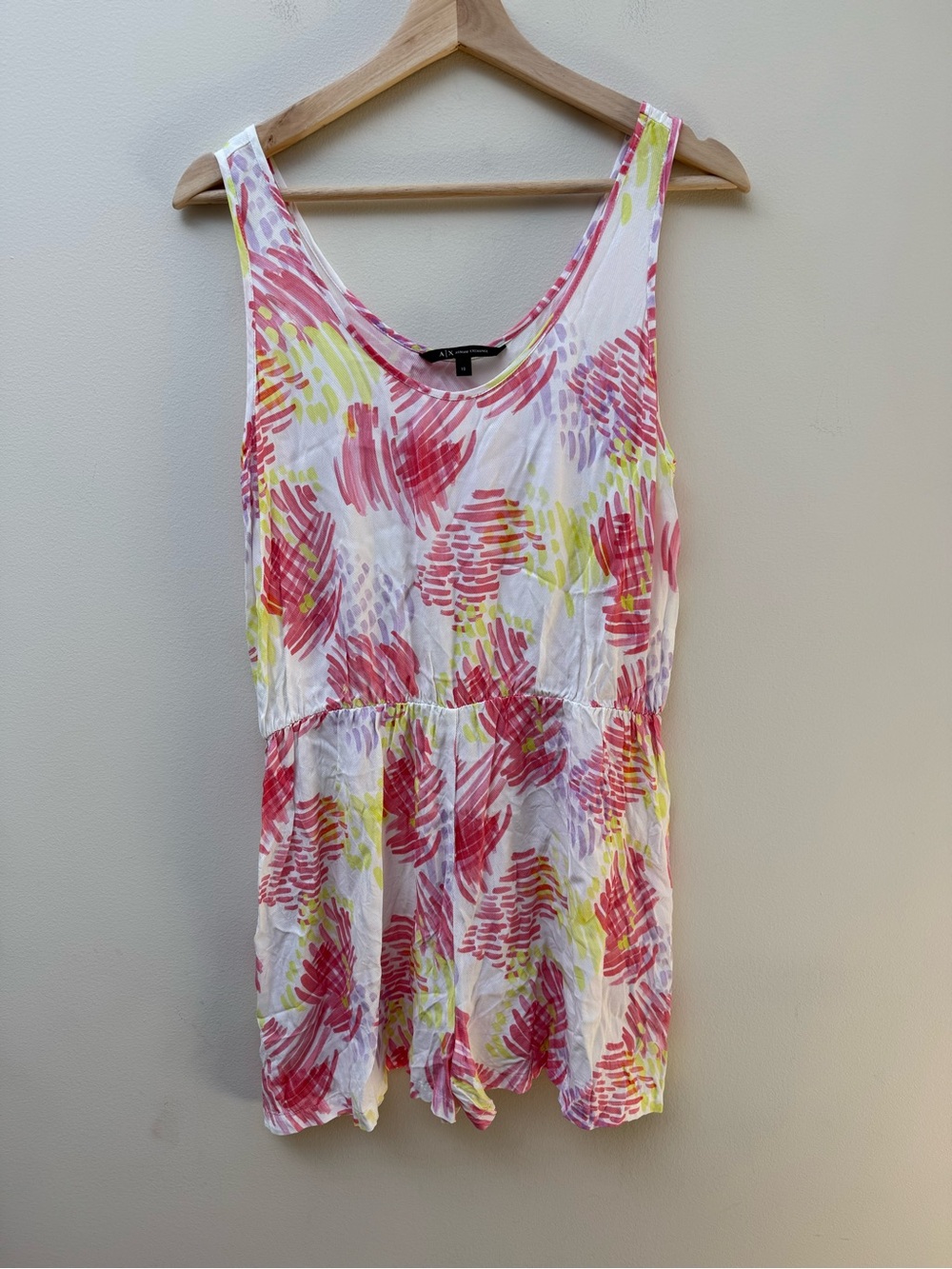 Armani Exchange White Tank Dress with Pink & Yellow Brushstroke Print